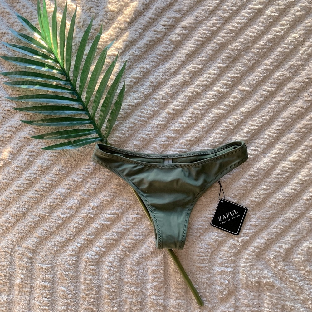 NWT | Zaful | High Cut Bikini Bottoms | Army Green | S